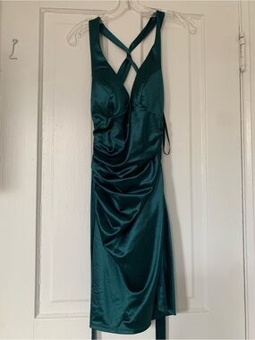 B Darlin Teal Satin Ruched Mini Dress